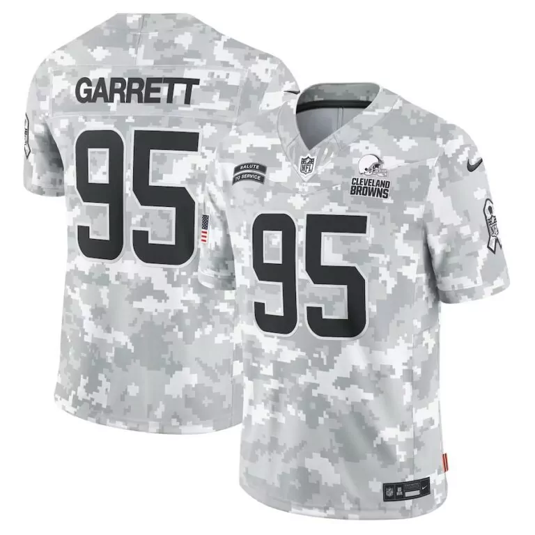 Myles Garrett 95 Cleveland Browns Jersey White Salute To Service Men Digital Camouflage