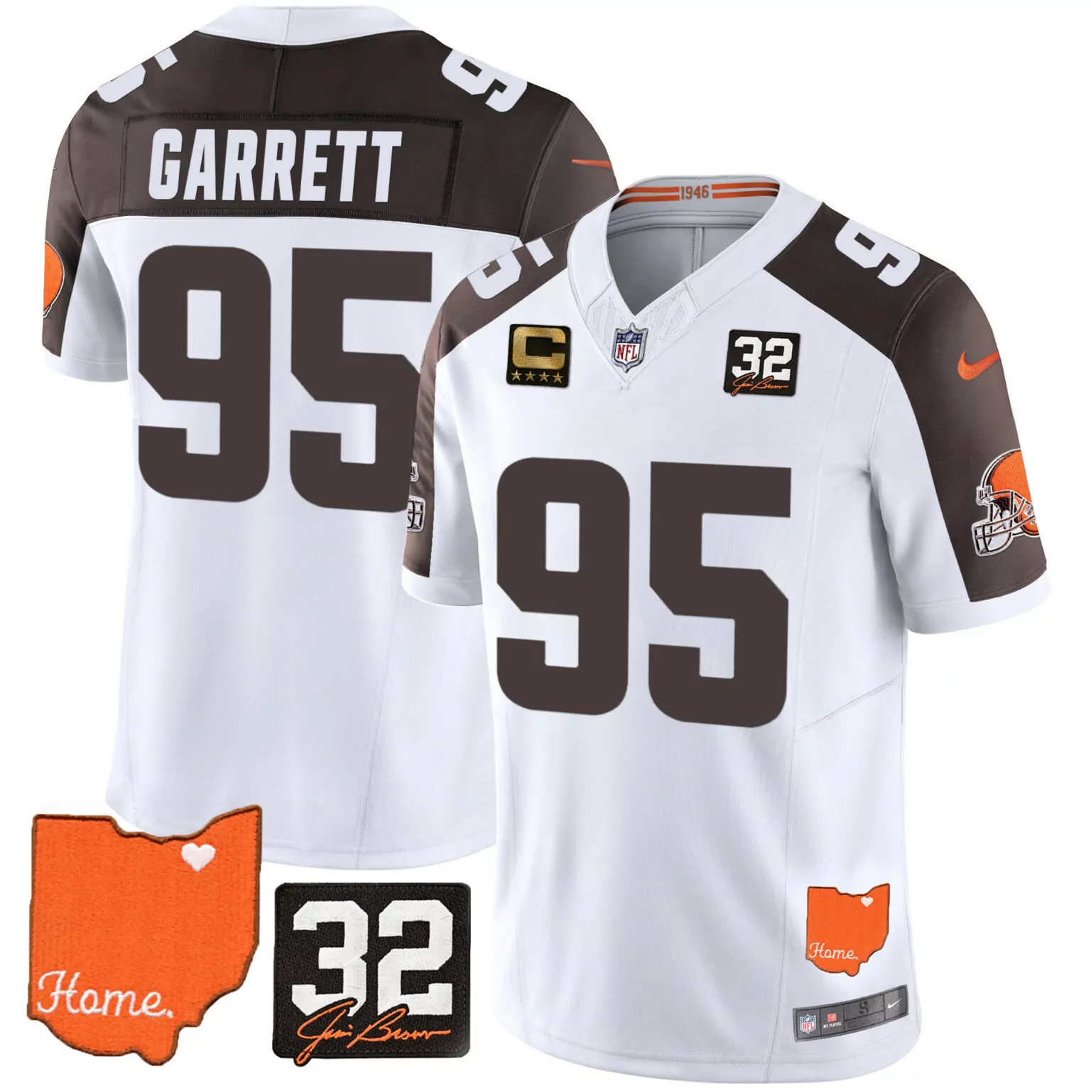 Myles Garrett 95 Cleveland Browns Jersey White City Connect Captain's Ohio Home Men