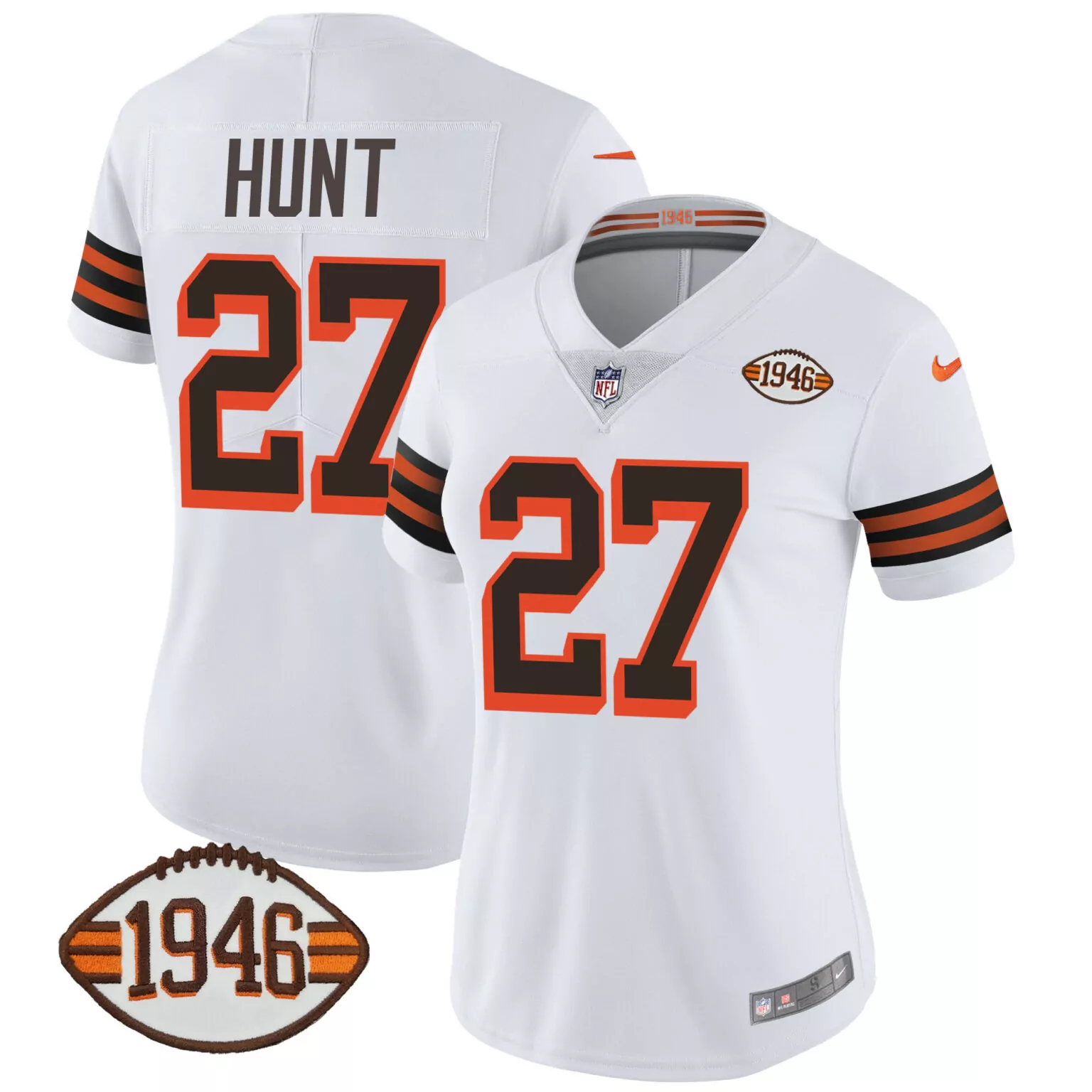 Kareem Hunt 27 Cleveland Browns Jersey White Men Nike Game Brown Orange Anniversary