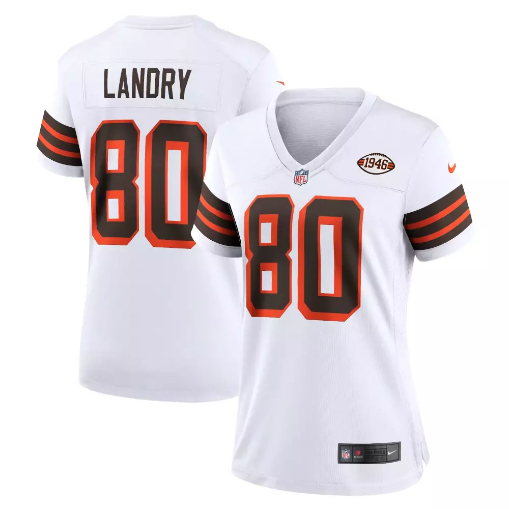 Jarvis Landry 80 Cleveland Browns Jersey White Women Player Replica Brown Orange