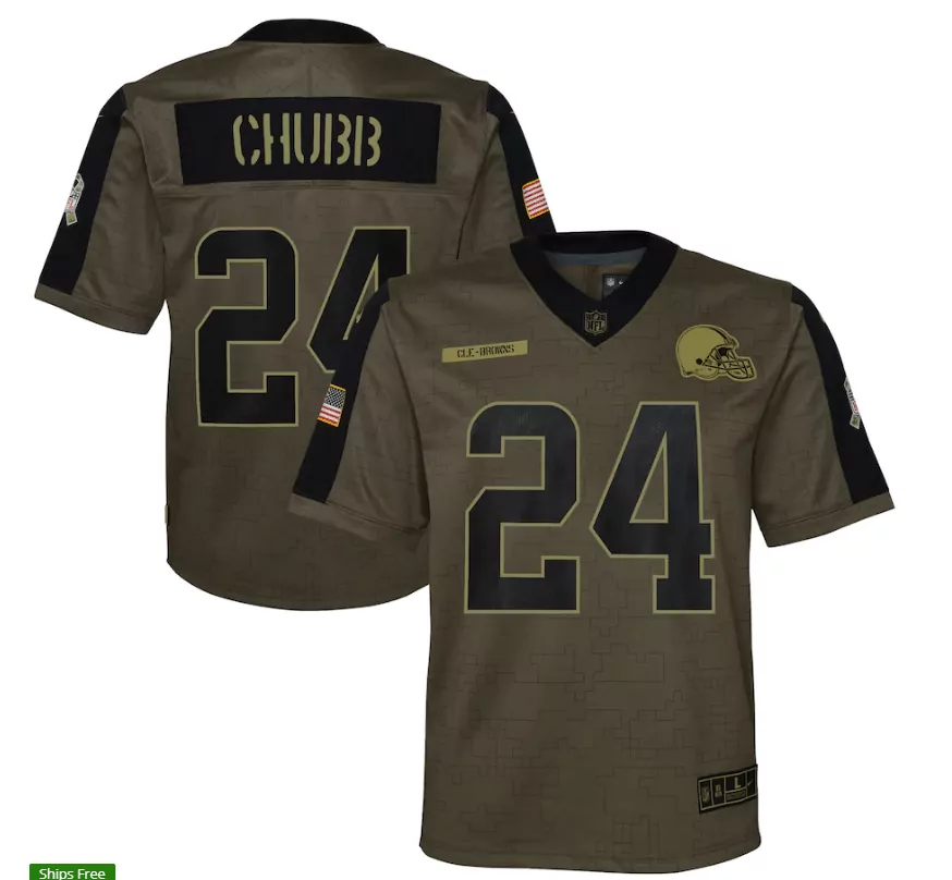 Nick Chubb 24 Cleveland Browns Jersey Olive Green Salute To Service American Flag