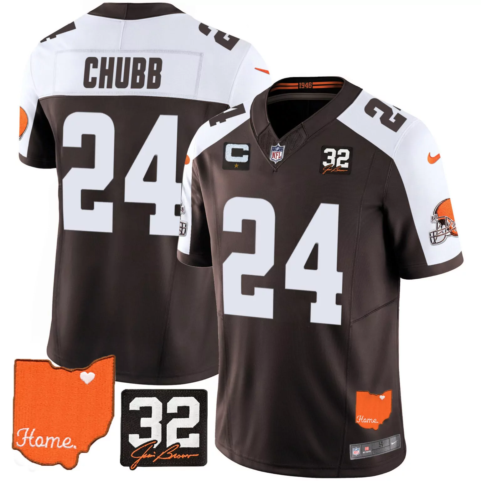 Nick Chubb 24 Cleveland Browns Jersey Brown Ohio Home 32 Jim Men Alternate White