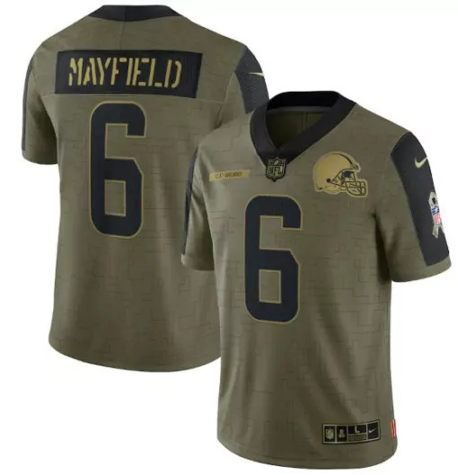 Baker Mayfield 6 Browns Jersey Olive Green Salute To Service Men Game Black Gold