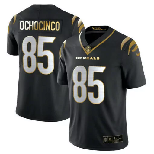 Chad Johnson 85 Bengals Jersey Black Men Gold Silver All Stitched