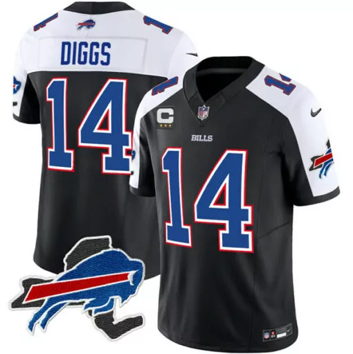 Stefon Diggs 14 Bills Jersey Black Men Alternate Split Design White Blue Red Vapor