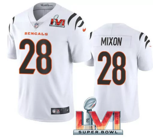 Joe Mixon 28 Bengals Jersey White Super Bowl Lvi Men Orange Black Vapor Stitched