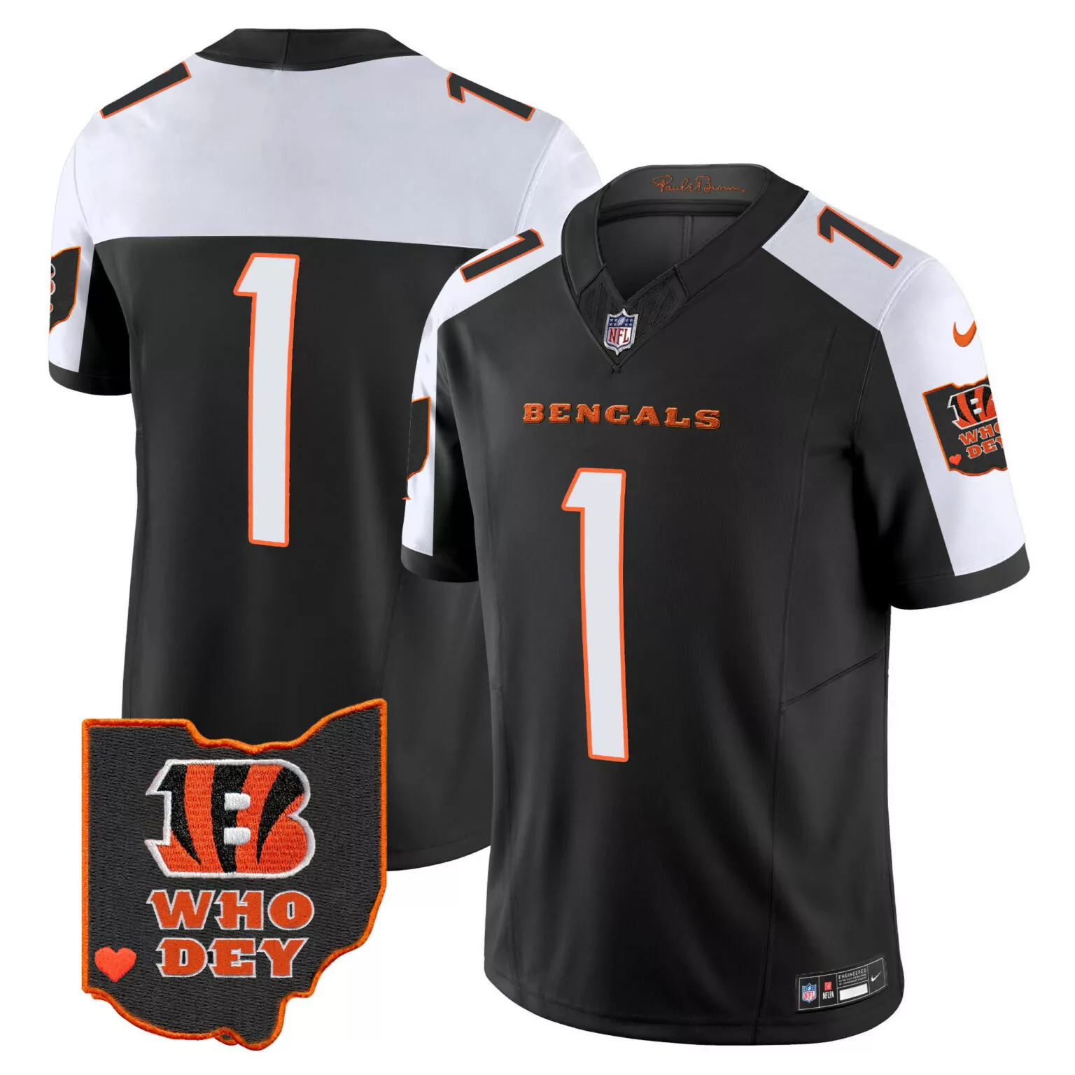 Joe Burrow 1 Cincinnati Bengals Jersey Black Who Dey Men Elite Split Design White