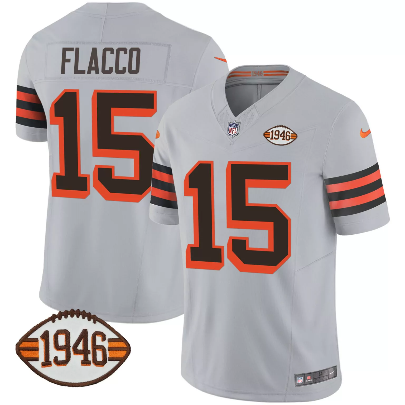Joe Flacco 15 Cleveland Browns Jersey Gray 1946 Men Throwback Alternate Design Orange