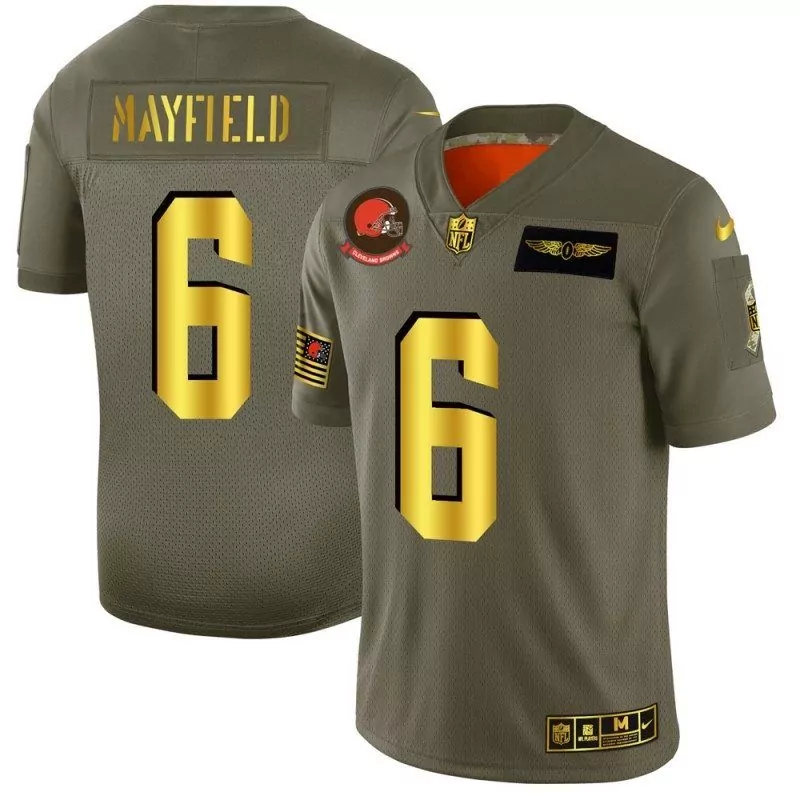 Baker Mayfield 6 Cleveland Browns Jersey Olive Green Salute To Service Military Wings