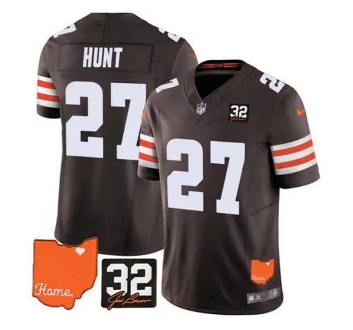 Hunt 27 Cleveland Browns Jersey Brown Men Player Orange White Vapor Stitched
