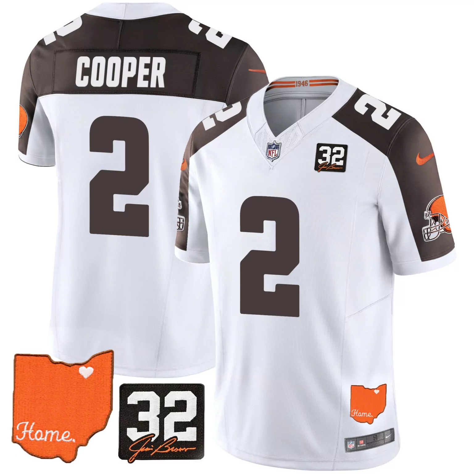 Amari Cooper 2 Cleveland Browns Jersey White Ohio Shape Heart 'home.' 32 Jim Brown Autograph 2023