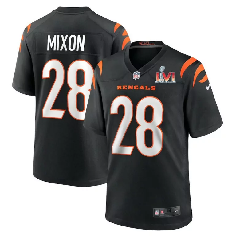 Joe Mixon 28 Bengals Jersey Black Super Bowl Lvi Men Game Orange
