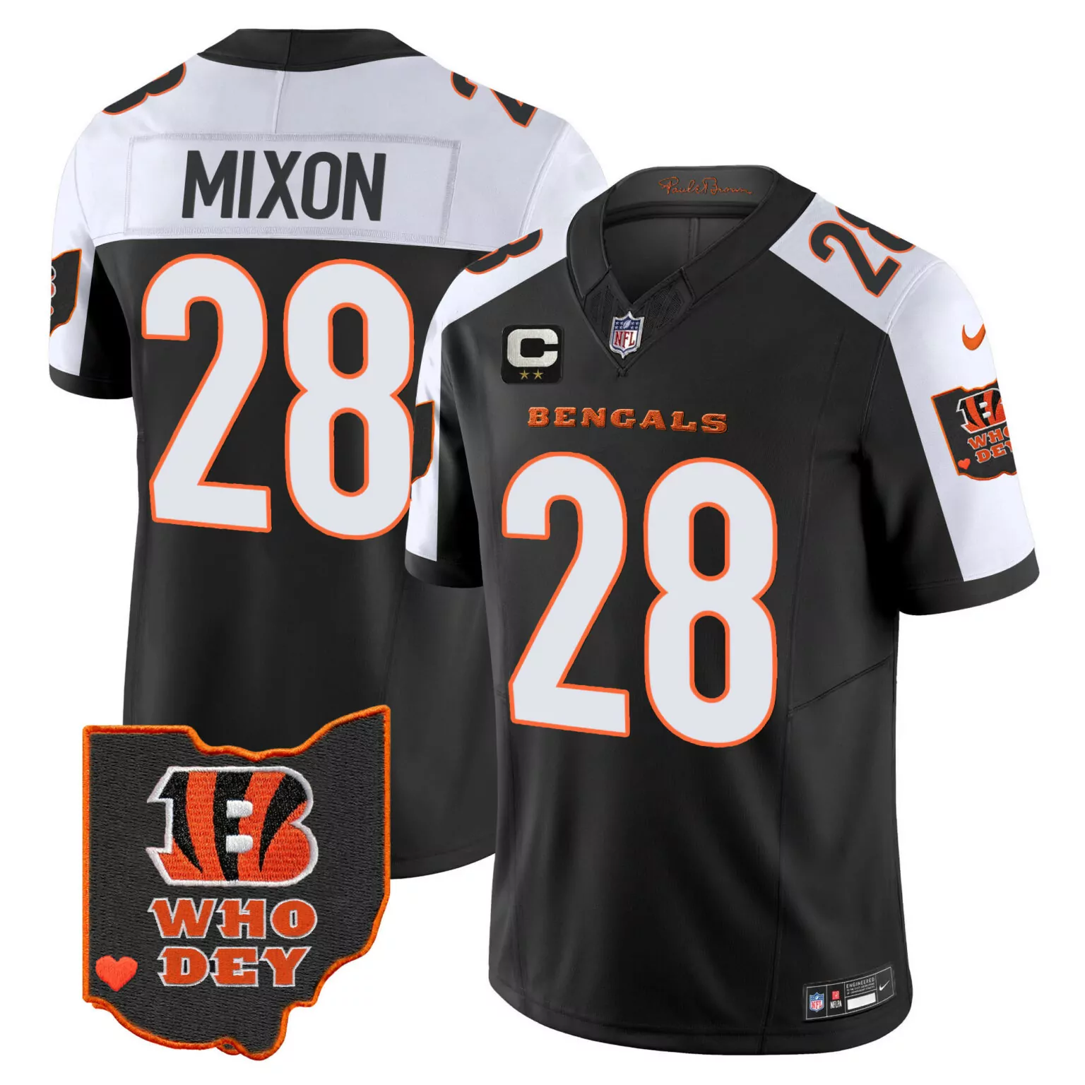 Joe Mixon 28 Cincinnati Bengals Jersey Black Jungle Rooom Men Player Alternate White
