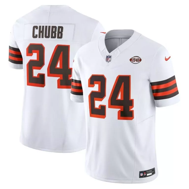 Nick Chubb 24 Cleveland Browns Jersey White 1946 Men Alternate Brown Orange Vapor