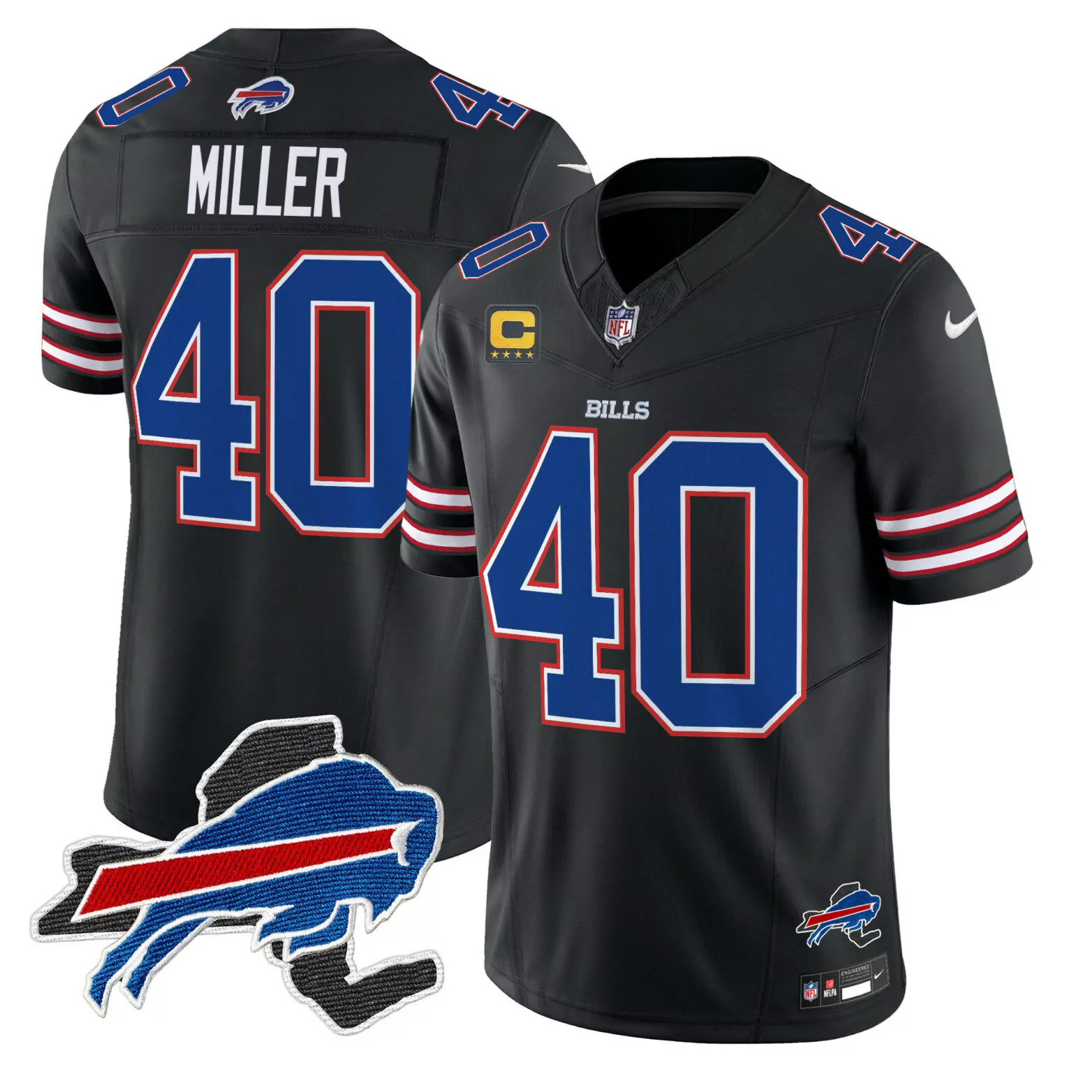 Von Miller 40 Buffalo Bills Jersey Black Men Alternate Royal Blue White Red v3 All