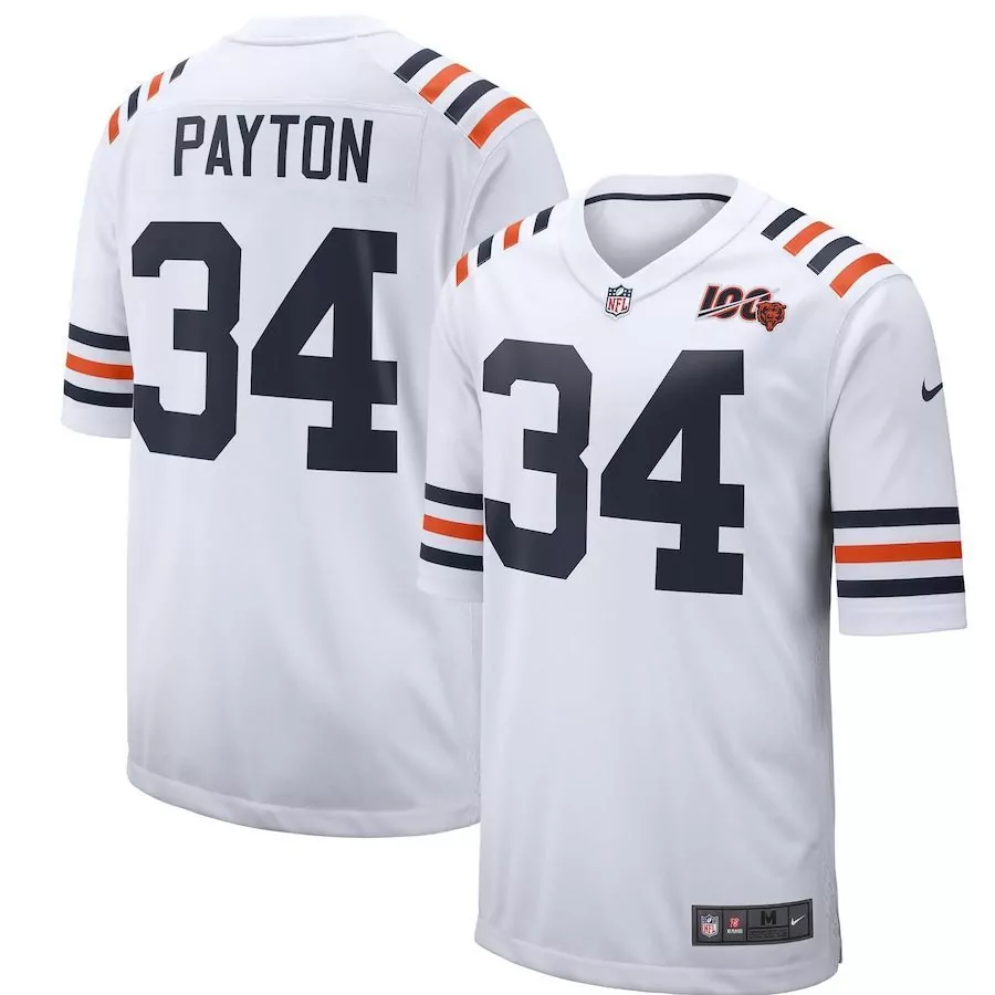 Walter Payton 34 Chicago Bears Jersey White 100th Season Men Replica Navy Blue Orange