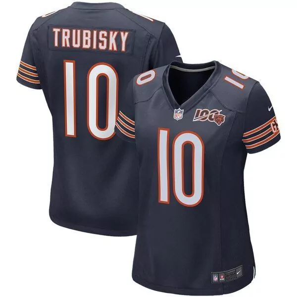 Mitchell Trubisky 10 Jersey Navy Blue NFL 100 Chicago Bears Women Orange White Game