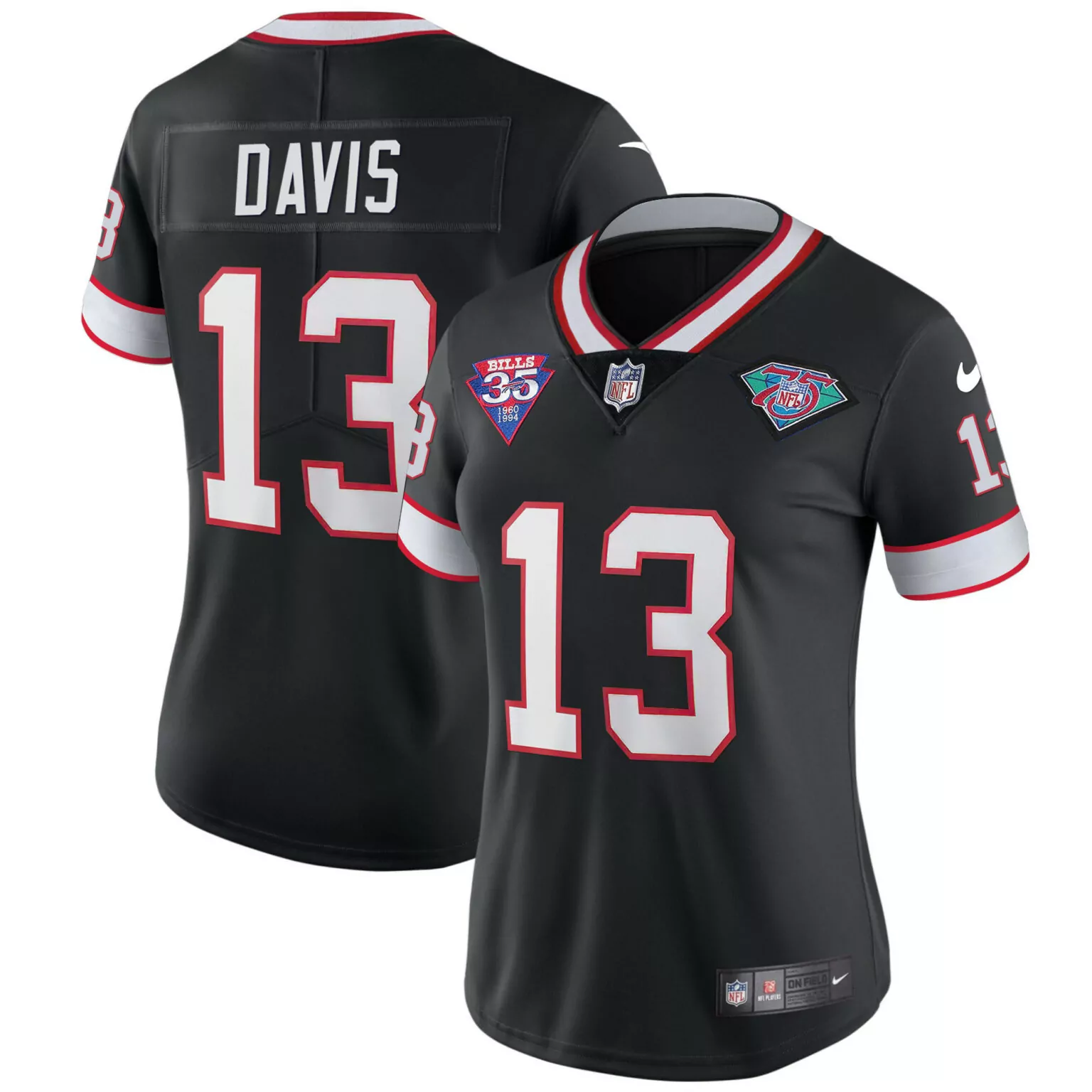Gabriel Davis 13 Bills Jersey Black 75th Anniversary Buffalo 35th Women Nike White