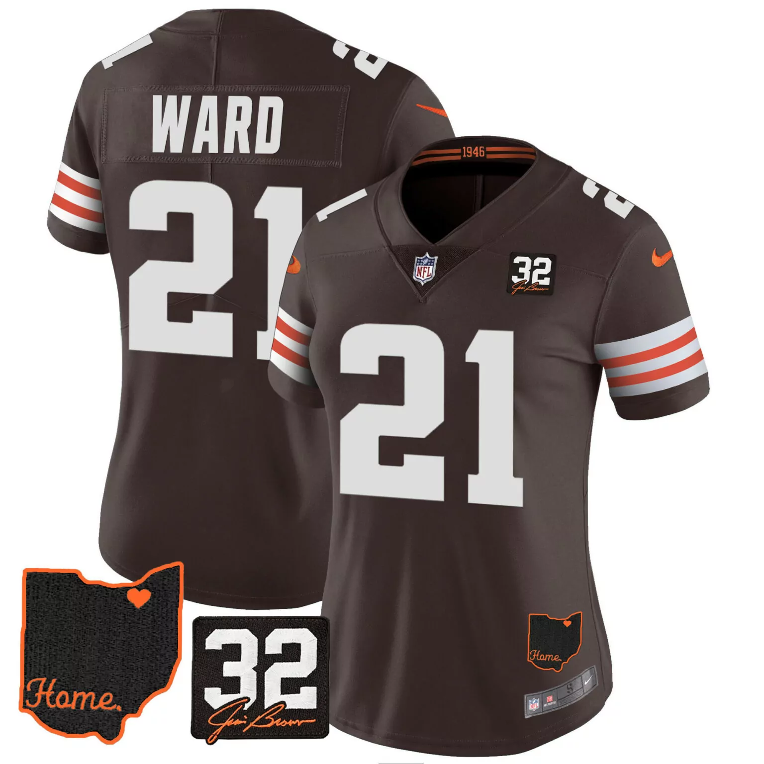 Denzel Ward 21 Cleveland Browns Jersey Brown Jim Legacy Ohio Home 32 Women Player