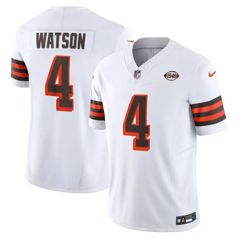 Deshaun Watson 4 Cleveland Browns Jersey White 1946 Anniversary Men NFL Brown Orange