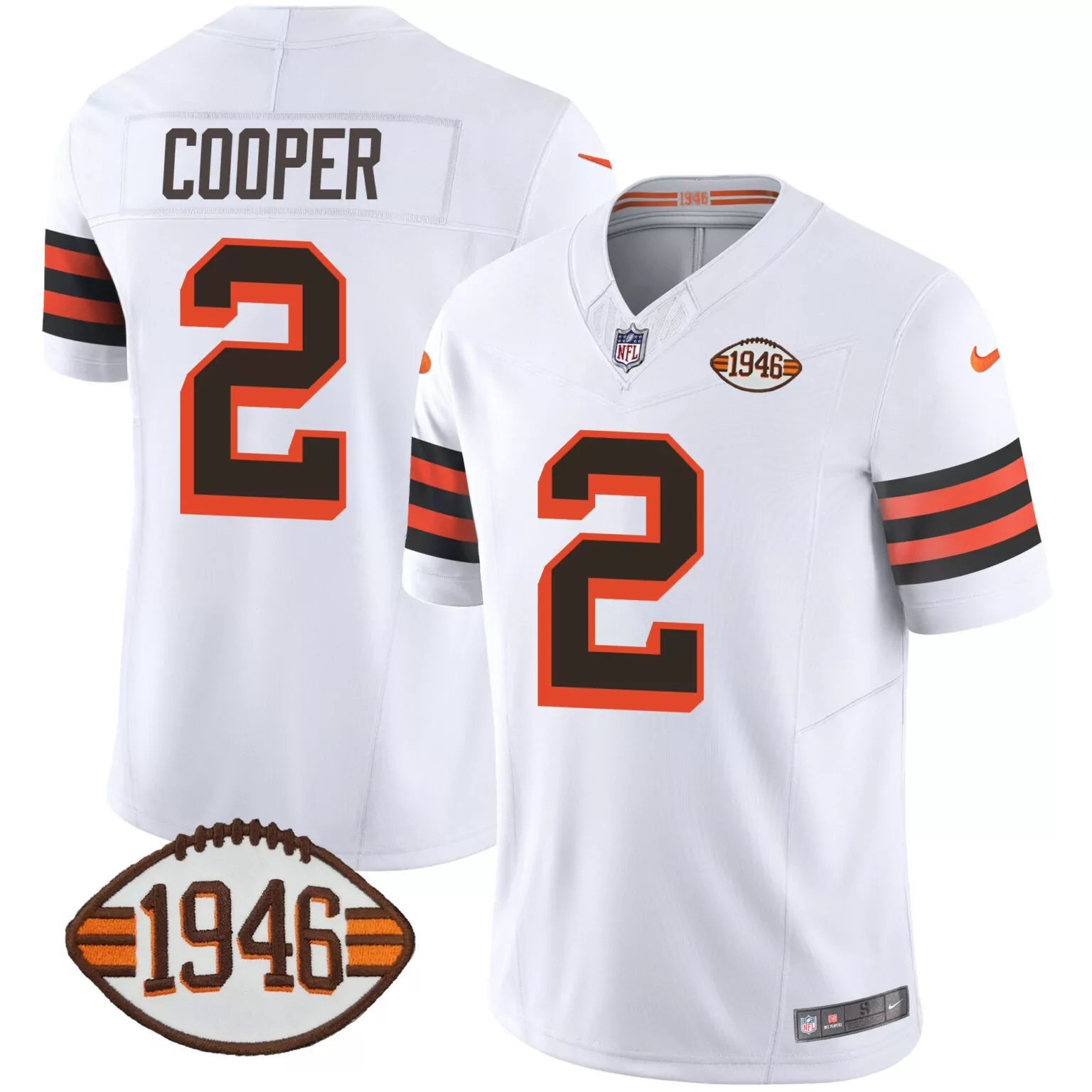 Amari Cooper 2 Cleveland Browns Jersey White 1946 Throwback Men Design Brown Orange