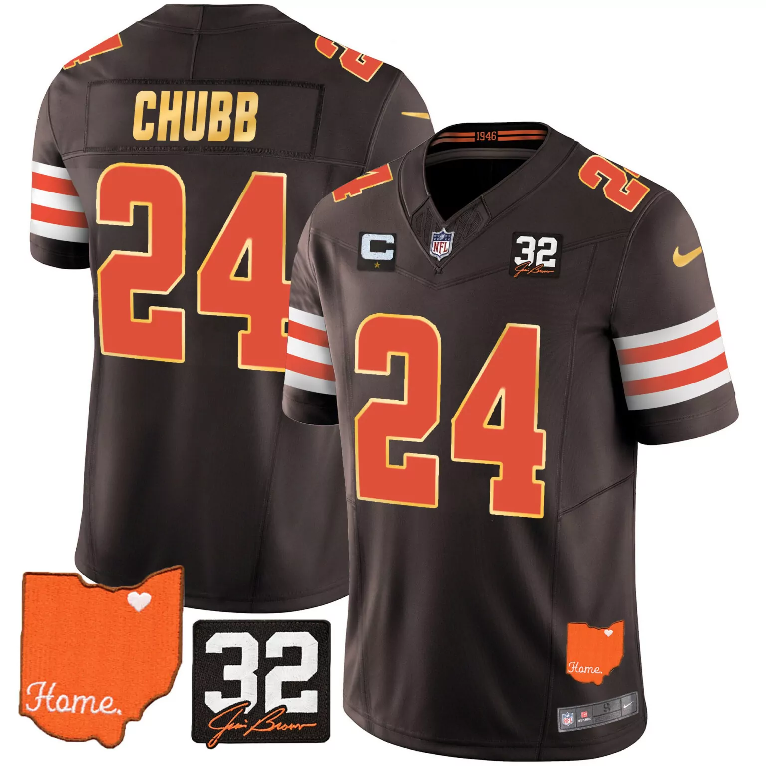 Nick Chubb 24 Cleveland Browns Jersey Brown 1946 Ohio Home Jim 32 Men NFL Orange