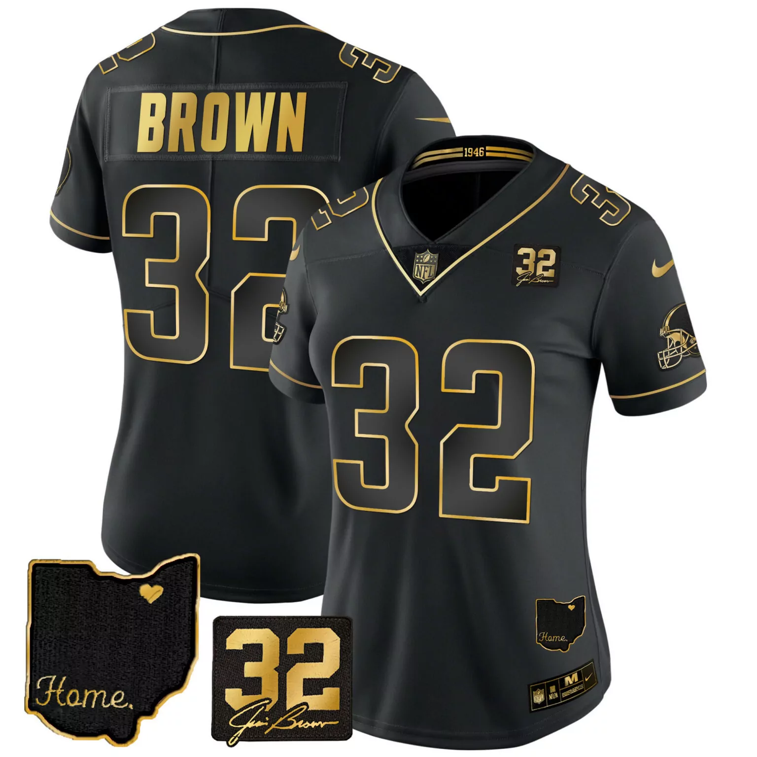 Jim Brown 32 Cleveland Browns Jersey Black Homecoming Ohio Map Heart "home." Men