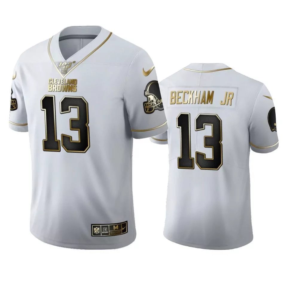 Odell Beckham 13 Cleveland Browns Jersey White 100th Season Men Alternate Gold Black
