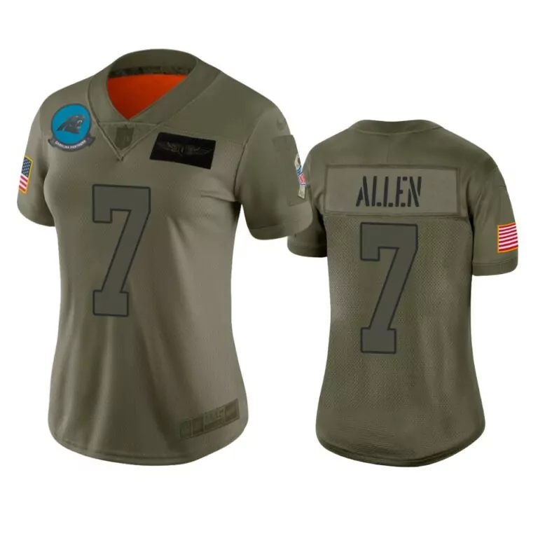 Kyle Allen 7 Carolina Panthers Jersey Olive Green Salute To Service Us Flag Men NFL