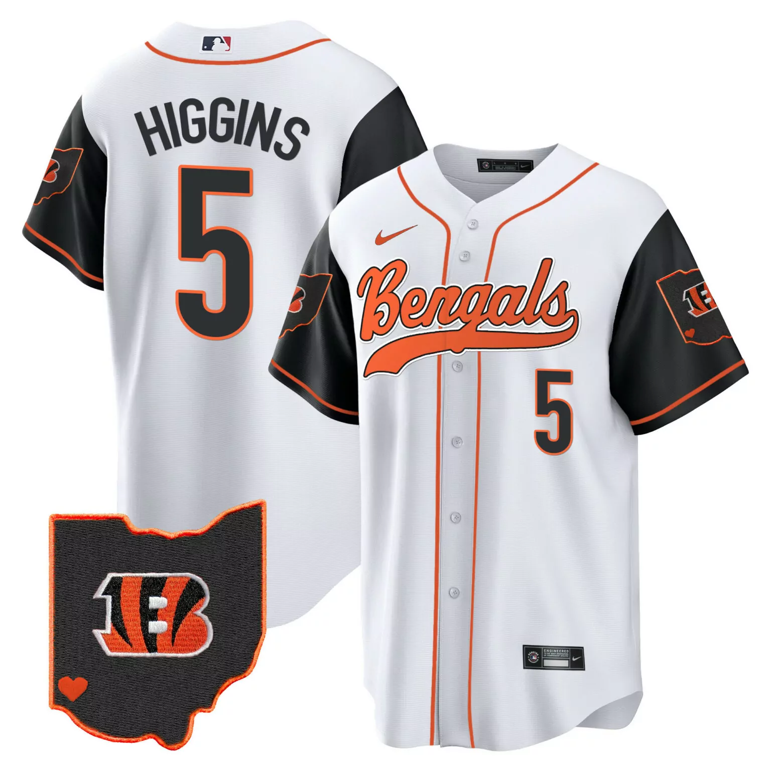 Tee Higgins 5 Bengals Jersey White Ohio Shape Heart Men Black Orange Rush All Stitched