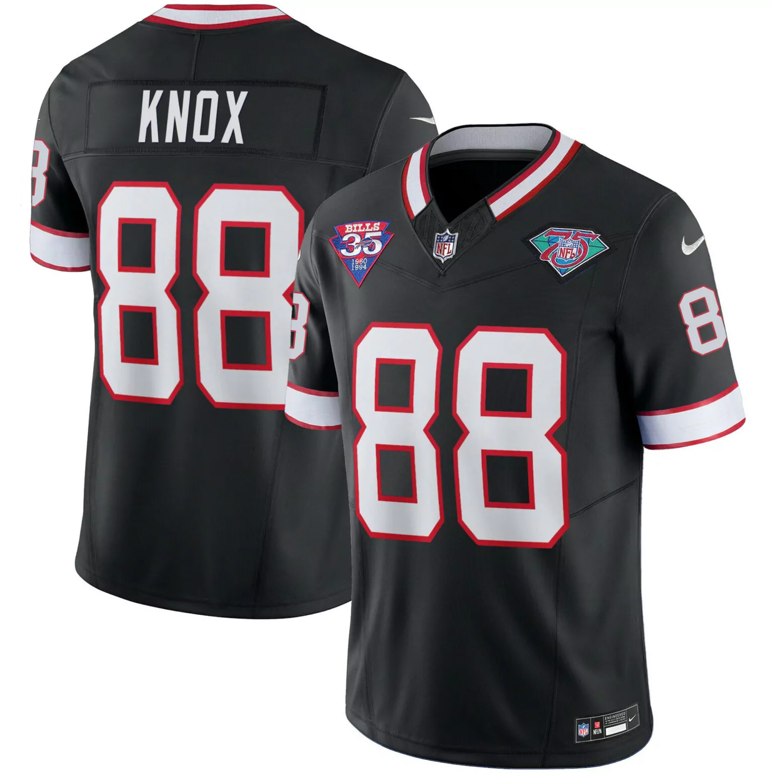 Dawson Knox 88 Buffalo Bills Jersey Black 75th Anniversary 35th 1960-1994 Men White