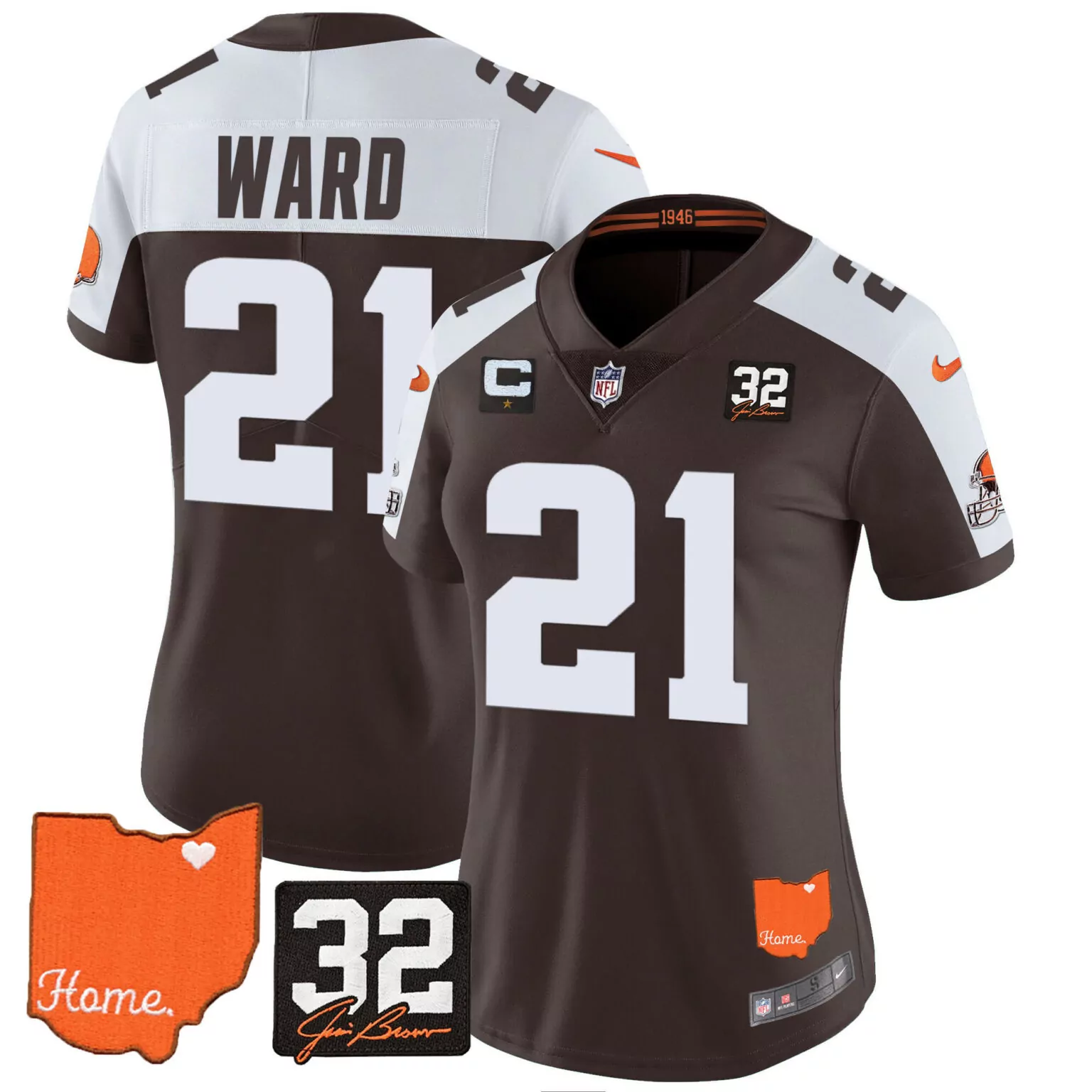 Denzel Ward 21 Cleveland Browns Jersey Brown Ohio Shape Heart Men Player White Orange