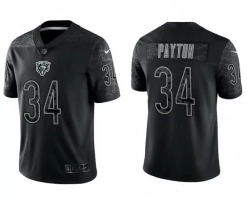 Walter Payton 34 Chicago Bears Jersey Black Men Custom Design Gray White Stitched