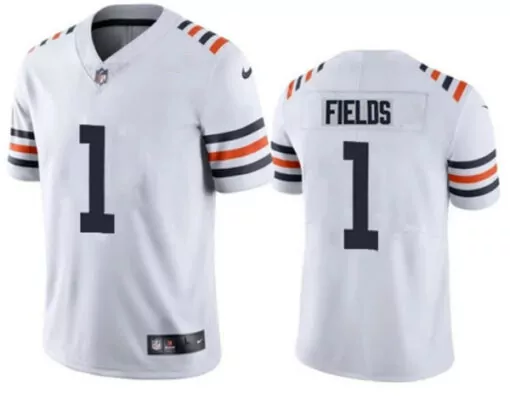 Justin Fields 1 Chicago Bears Jersey White Men Navy Blue Orange Vapor Stitched