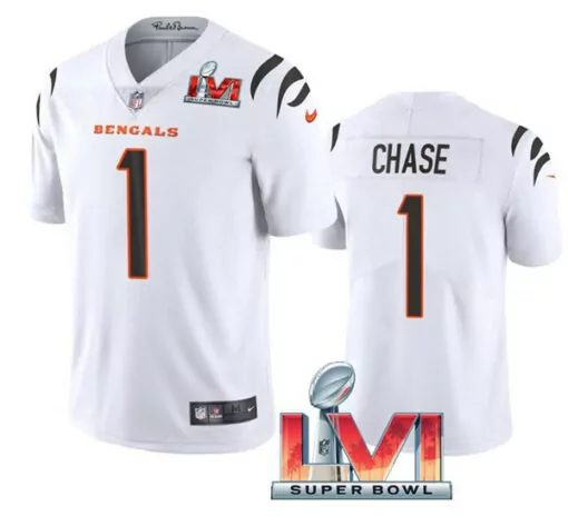 Ja'marr Chase 1 Bengals Jersey White Super Bowl Lvi Men Orange Black Vapor Stitched
