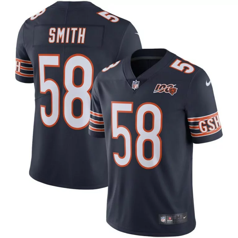 Roquan Smith 58 Chicago Bears Jersey Navy NFL 100 Men Authentic Orange White Stitched