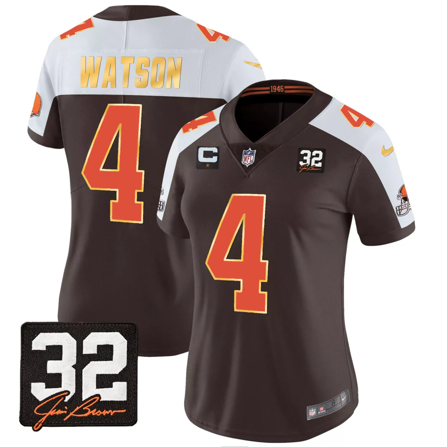 Deshaun Watson 4 Cleveland Browns Jersey Brown Men Game White Orange Alternate All