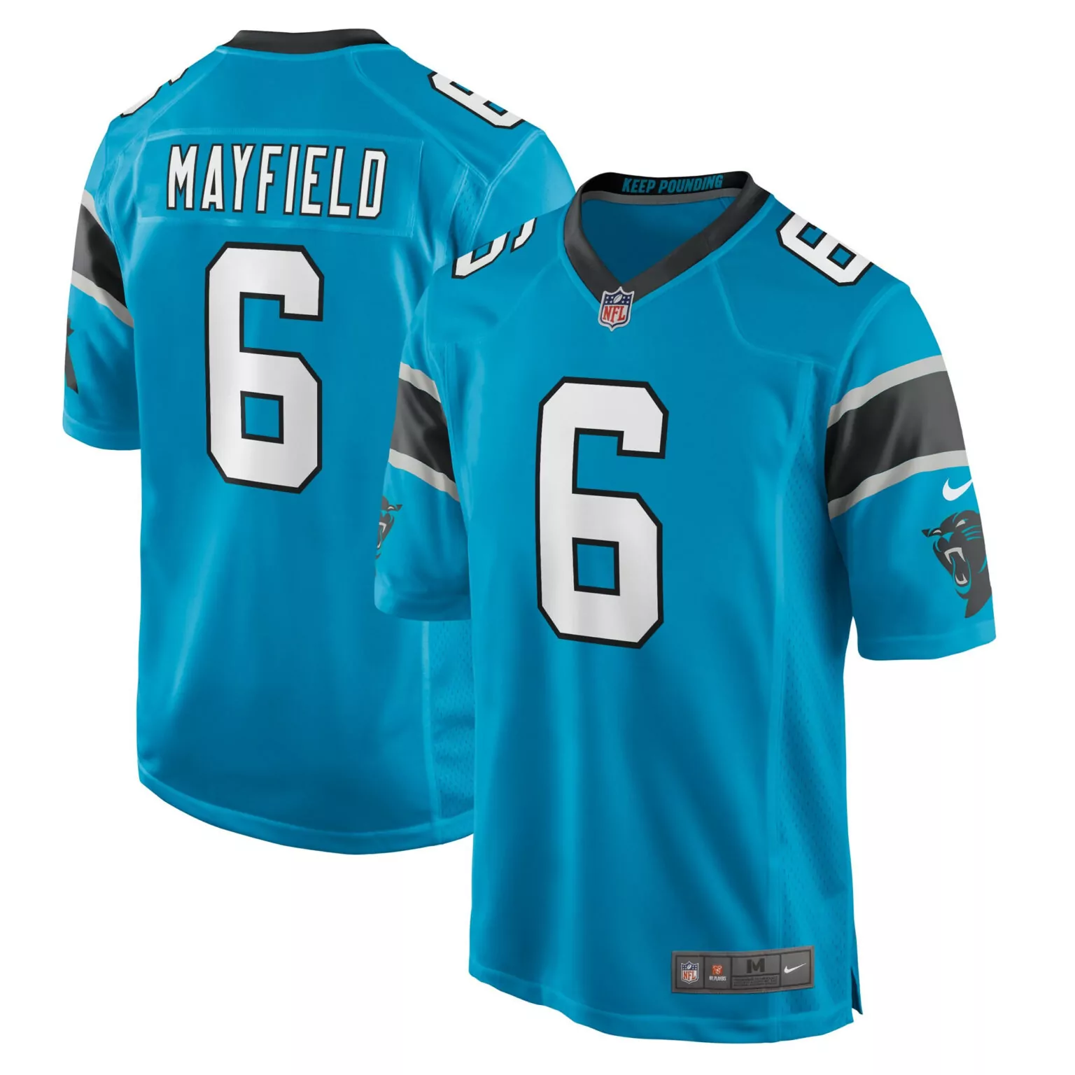 Baker Mayfield 6 Jersey Carolina Blue Panthers Men NFL Black Silver Alternate Game