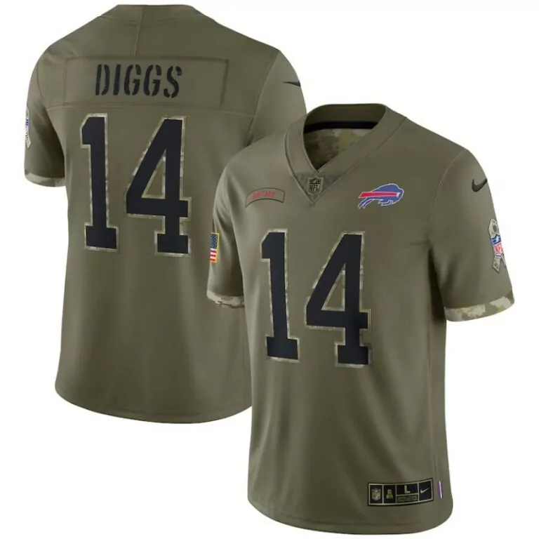 Stefon Diggs 14 Buffalo Bills Jersey Olive Green Salute To Service Men NFL Alternate