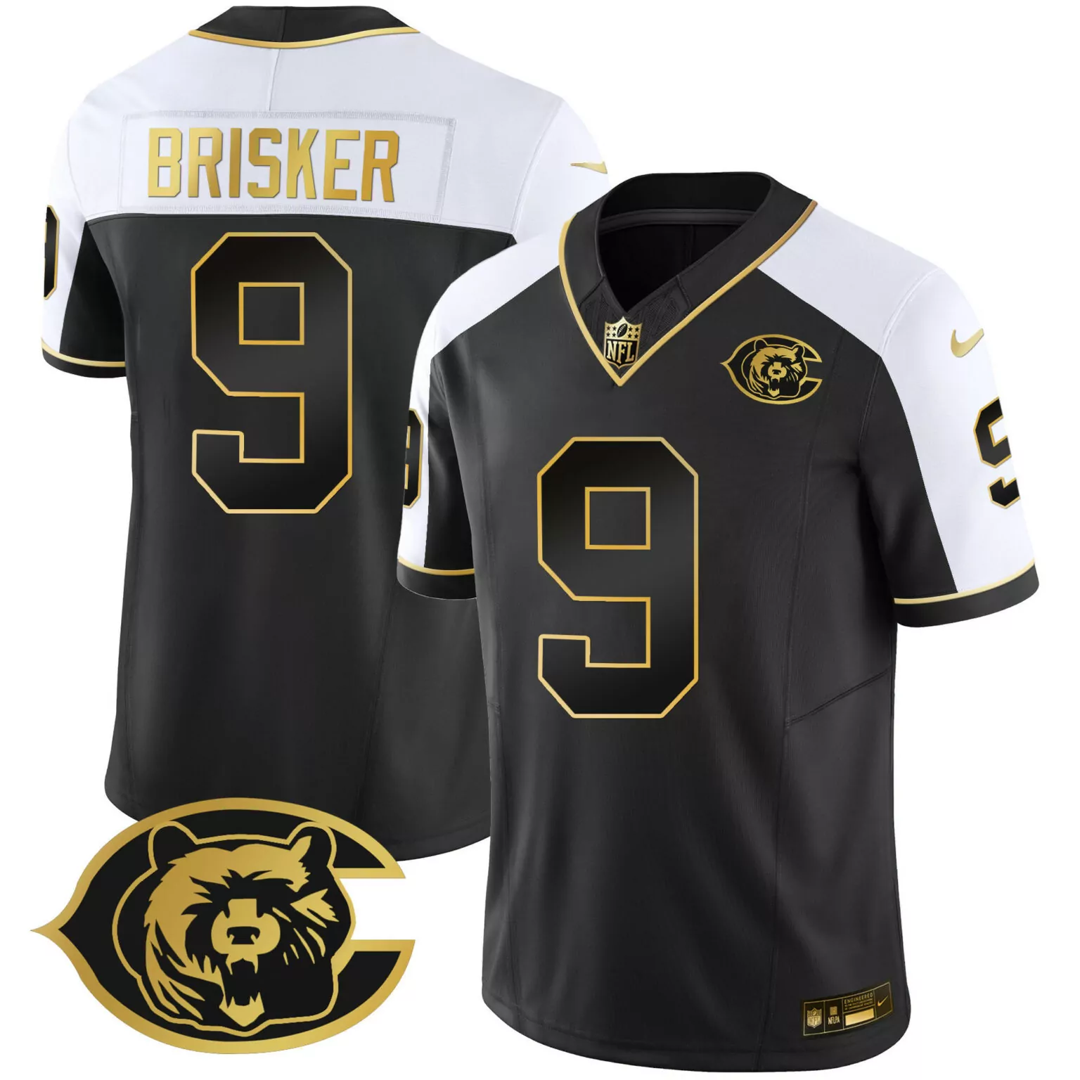 Jaquan Brisker 9 Chicago Bears Jersey Black City Connect Nflpa Men Split Design White