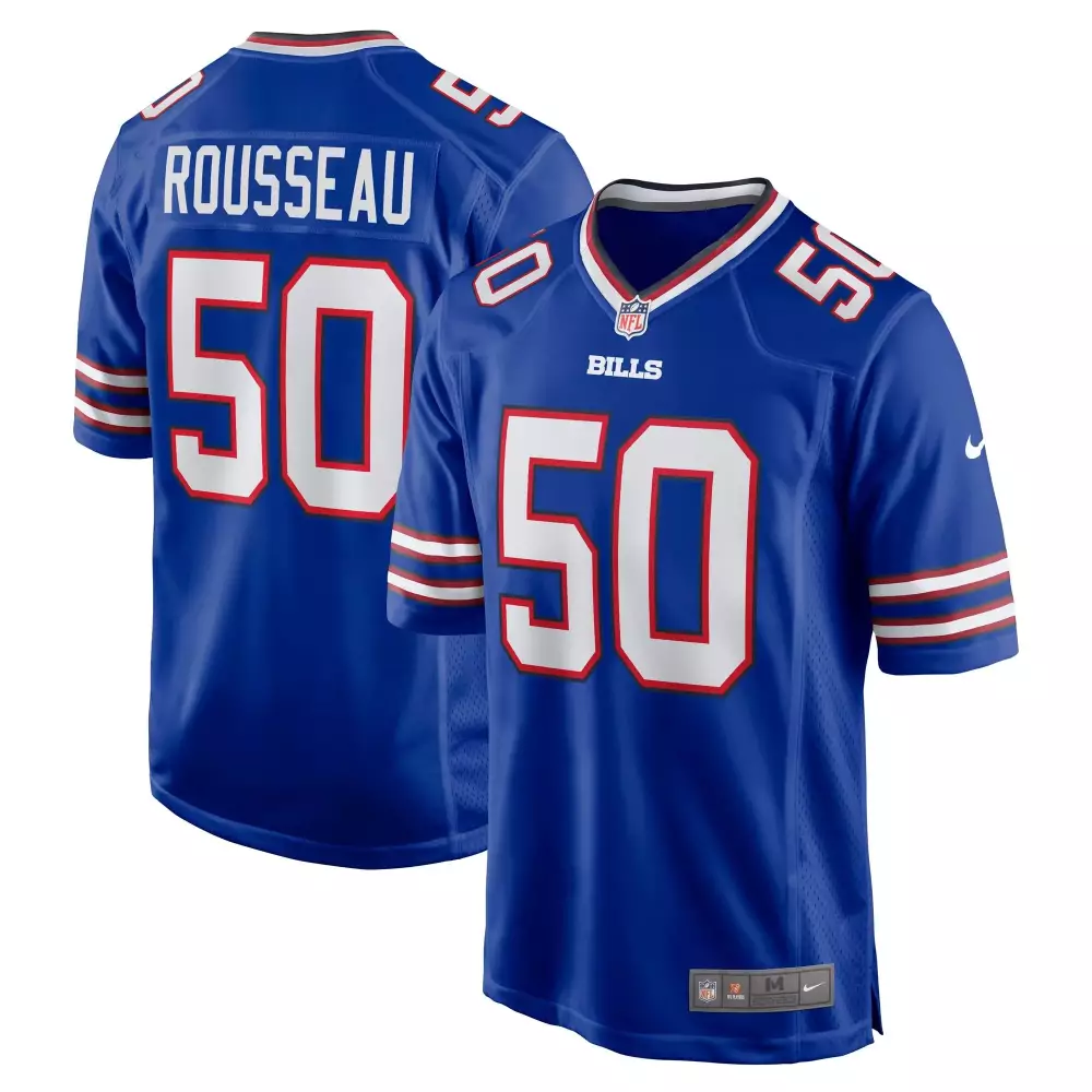 Greg Rousseau 50 Bills Jersey Blue Men Authentic White Red Game