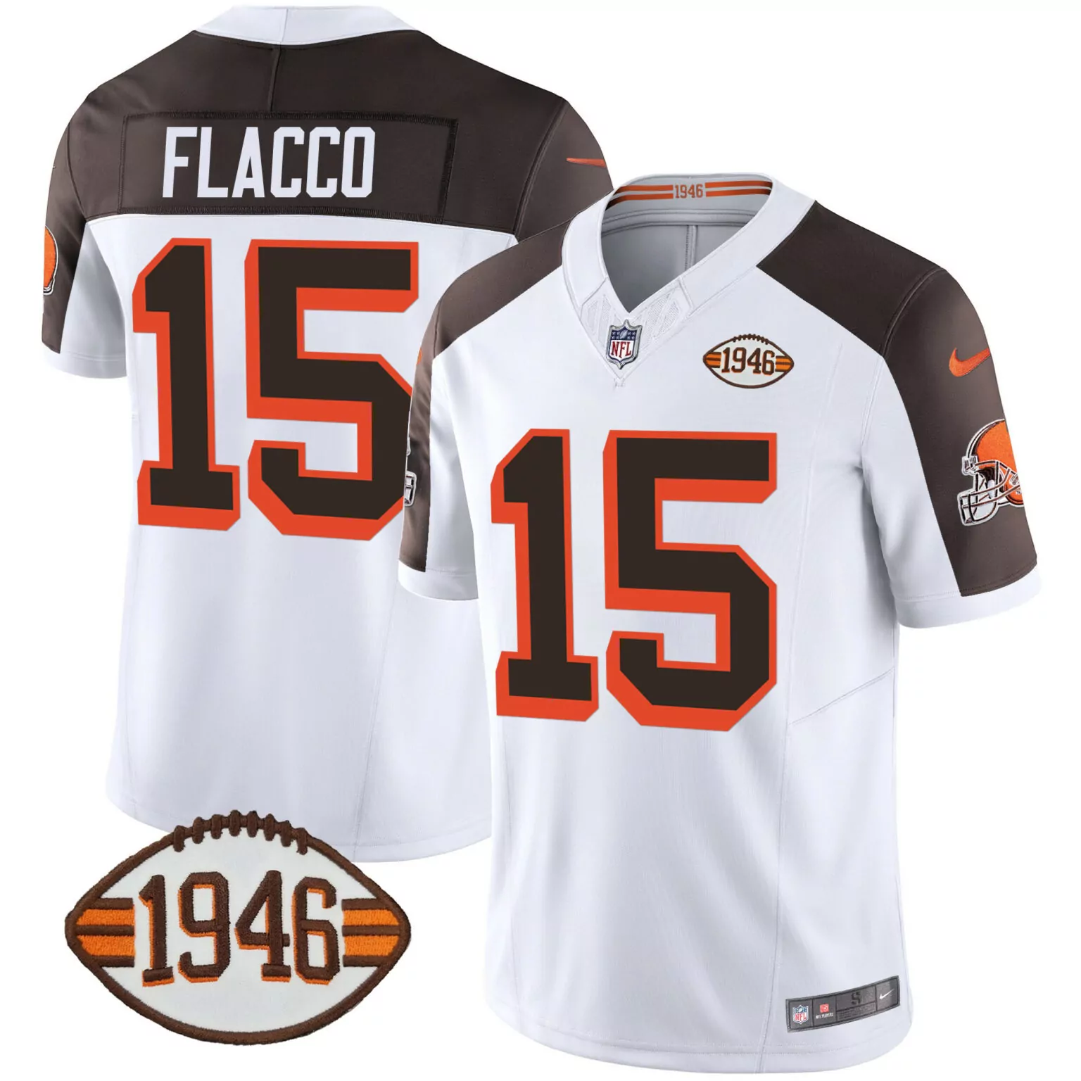 Joe Flacco 15 Browns Jersey White Men Alternate Brown Orange Anniversary All Stitched