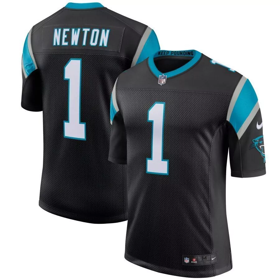 Cam Newton 1 Carolina Panthers Jersey Black Men Light Blue Silver Classic Limited