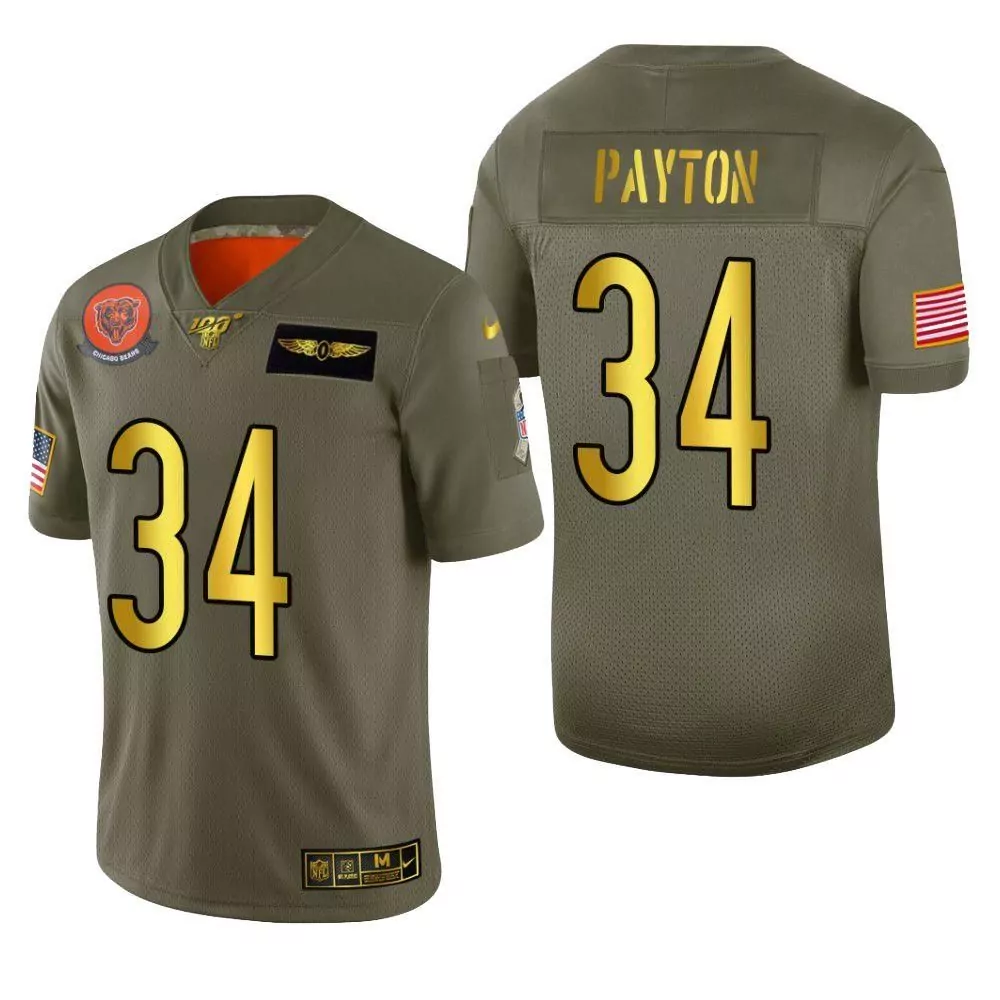 Walter Payton 34 Chicago Bears Jersey Olive Drab Salute To Service 100th Anniversary