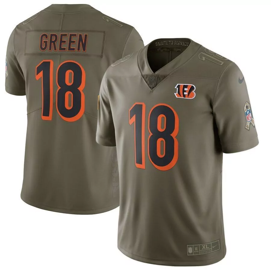 Green 18 Cincinnati Bengals Jersey Olive Salute To Service 2021 Men Orange Black