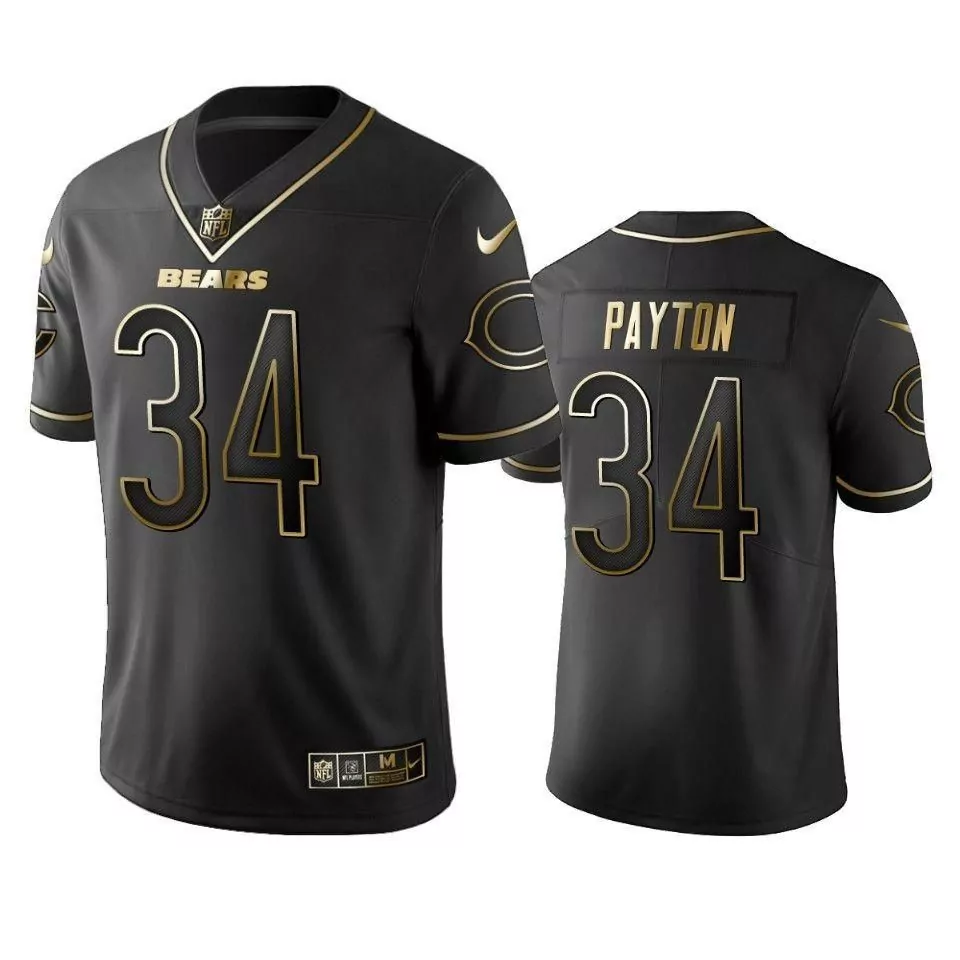Walter Payton 34 Bears Jersey Black Men Standard Gold Vapor Limited