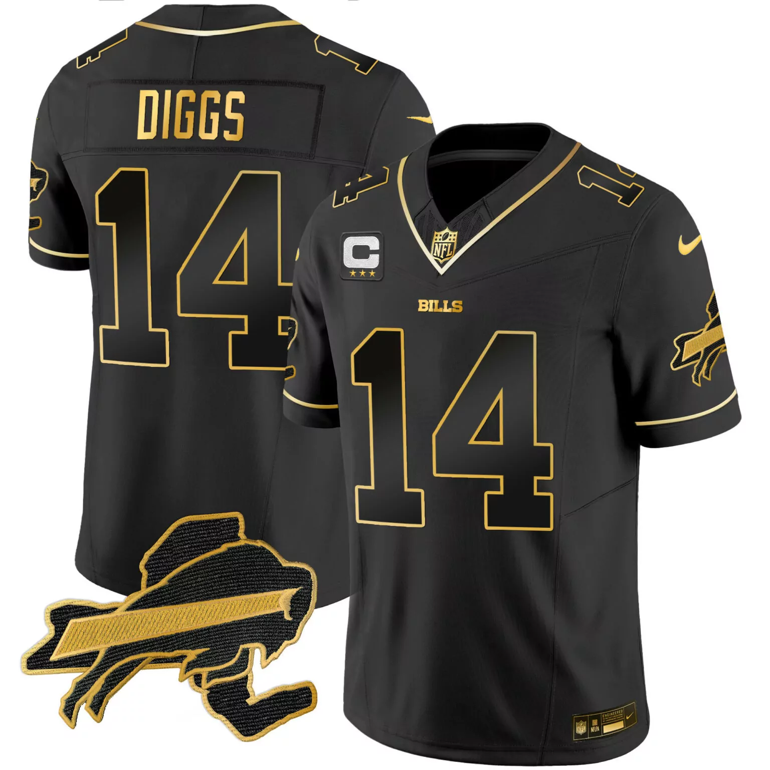 Stefon Diggs 14 Buffalo Bills Jersey Black Color Rush Men Alternate Gold All Stitched