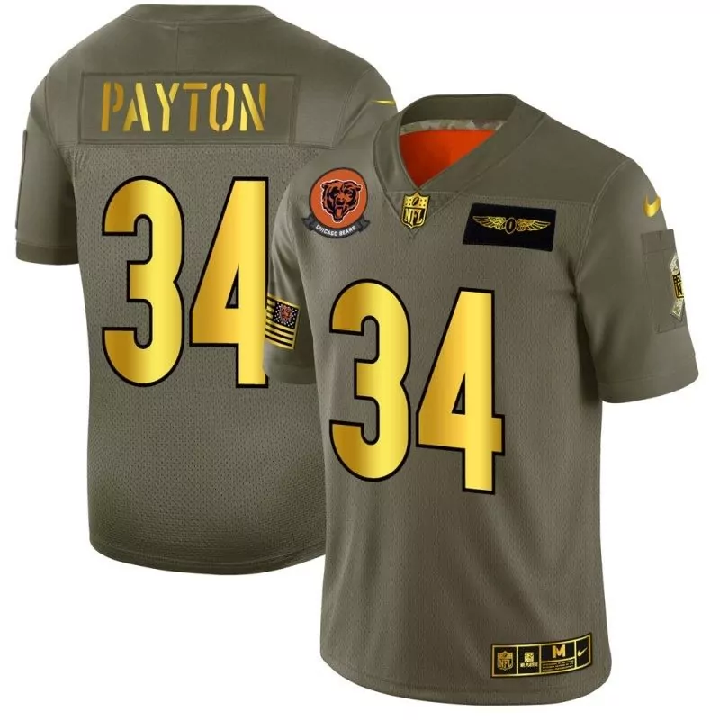 Walter Payton 34 Chicago Bears Jersey Olive Drab Salute To Service Us Flag Men NFL