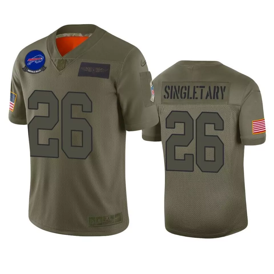 Devin Singletary 26 Buffalo Bills Jersey Olive Green Salute To Service Us Flag Men