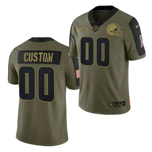 Custom Cleveland Browns Jersey Olive Green Salute To Service Men NFL Alternate Black